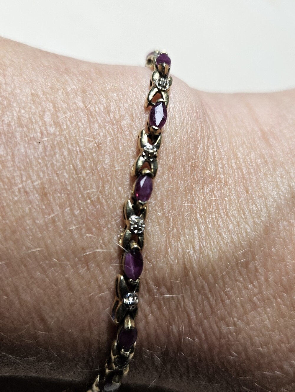 Vintage 925 Gold Vermeil Ruby Diamond Accent Tennis Bracelet 7"